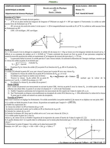 DEVOIR PHYSIQUE Tle S COMPLEXE SCOLAIRE MODERNE BY TEHUA