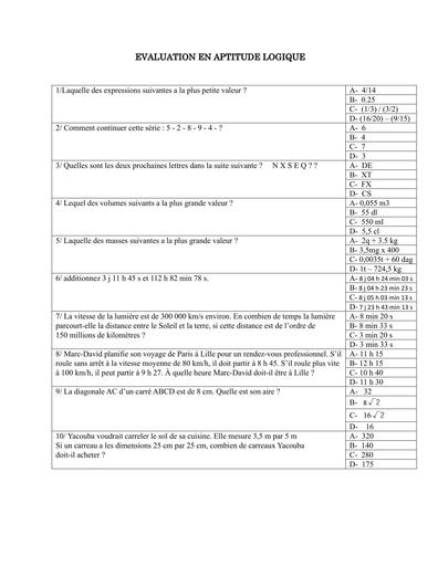 CONCOURS BLANC PREPA   APTITUDE LOGIQUE