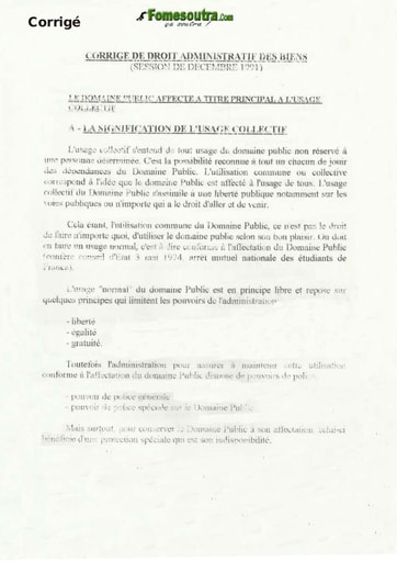 Corrigé de l'épreuve de Droit Administratif des Biens - 1991