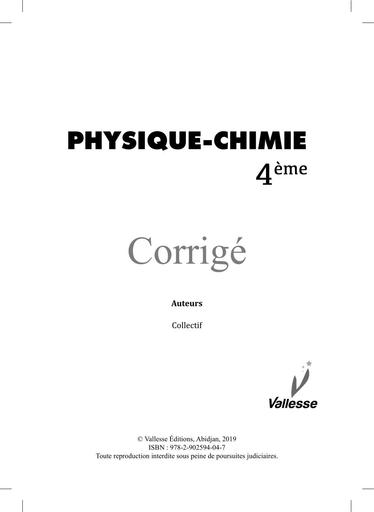 Corrigé Habileté Vallesse Physique Chimie 4ième By Tehua