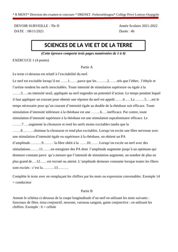 DEVOIR SVT Tle D by Tehua