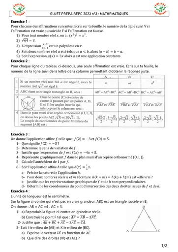 MATHEMATIQUES n°3 PREPA BEPC 2023 DJAHASHIKAN