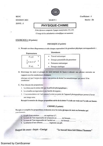 PREPA COLLECTION D'ANCIENS BEPC SUJETS PC 3ieme by TEHUA