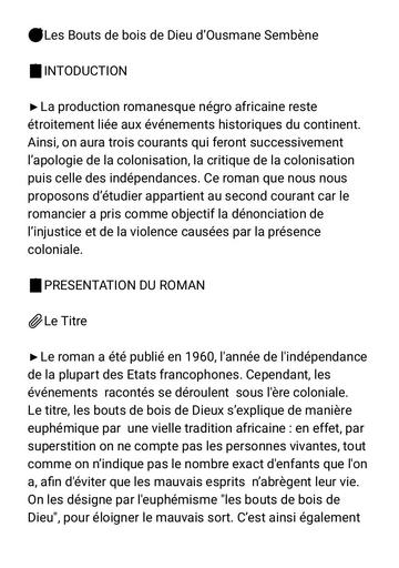Exposé Les bouts de bois de Dieu d'Ousmane Sembène by Tehua