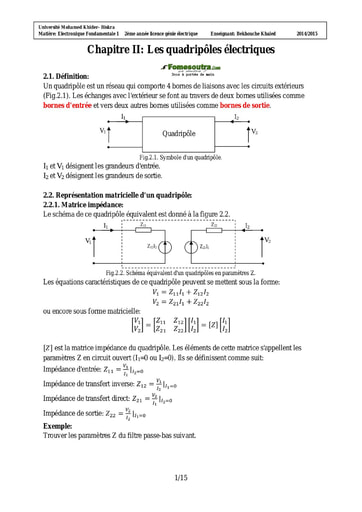 Les quadripôles électriques