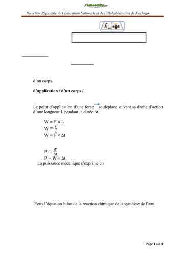 DEVOIR REGIONAL KORHOGO 2025 BEPC PC 3ième sujet BY TEHUA