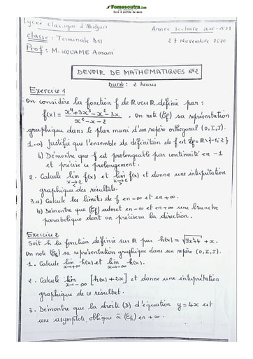 Collection de sujet de Mathématique Terminale D 2021