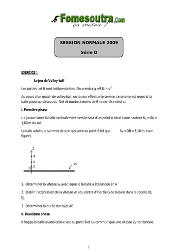 Sujet de Physique-Chimie BAC D 2009