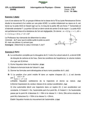 DEVOIR DE PC Tle D Octobre 2025 BY TEHUA