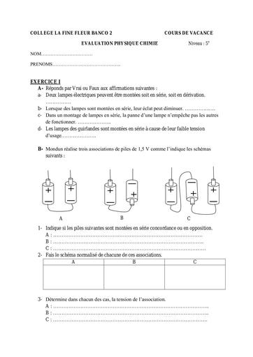 EVALUATION 2 PC COURS DE VACANCE 5e