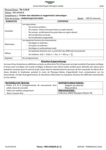 Fiche de cours APC physique chimie tle D by Tehua