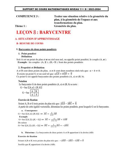 Support de cours 1iere D Maths première partie by Tehua