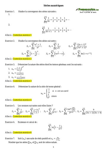 Sujets corrigés Séries numériques - Maths sup