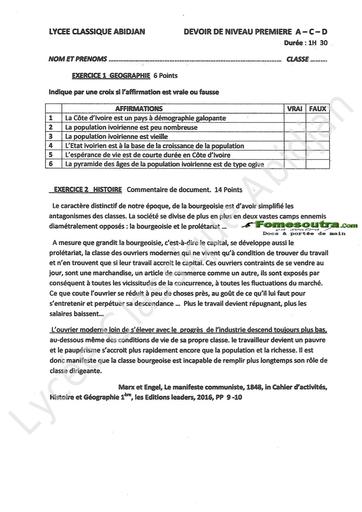 DEVOIR DE NIVEAU HG LCA 2018 1ERE