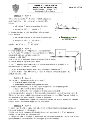 Devoir (2) de Physique-chimie 1ère C EMPT Bingerville