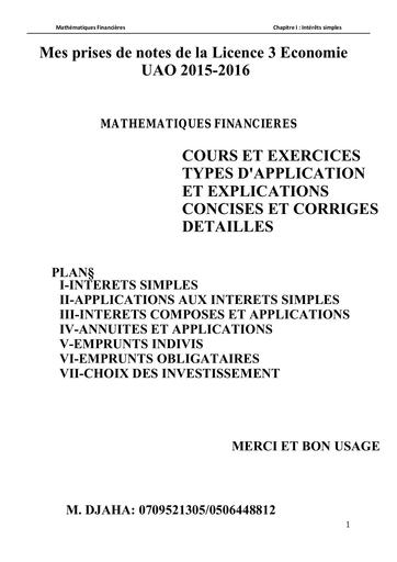 MATHS FINANCIERES PUISSANT Cours et Exos By DJAHA