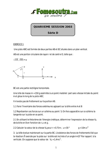 Sujet de Physique-Chimie BAC D 2003 session remplacement