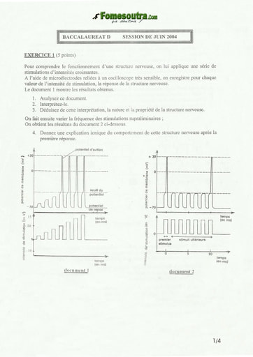 Sujet de SVT BAC D 2004