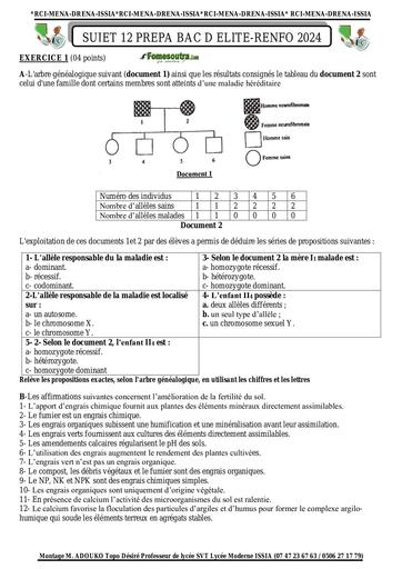 Sujet 12 prepa BAC D ELITE RENFO 2024 SVT by Tehua