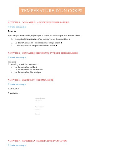 Leçon 6   Température d'un corps 6e corrigé