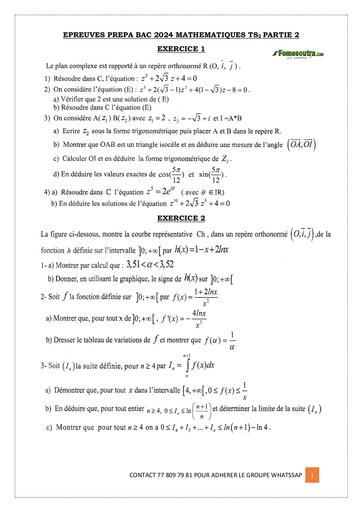 EPREUVES PREPA BAC 2024 MATHEMATIQUES TS2 PARTIE 2 by Tehua