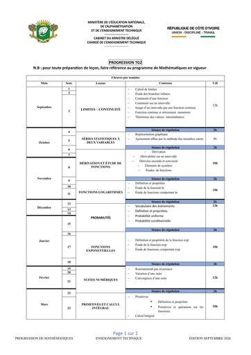 PROGRESSION MATHS TG2  2026 BY TEHUA