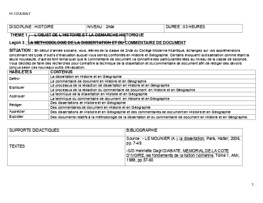 TH1 H3 2nde LA METHODOLOGIE DE LA DISSERTATION ET DU COMMENTAIRE DE DOCUMENT
