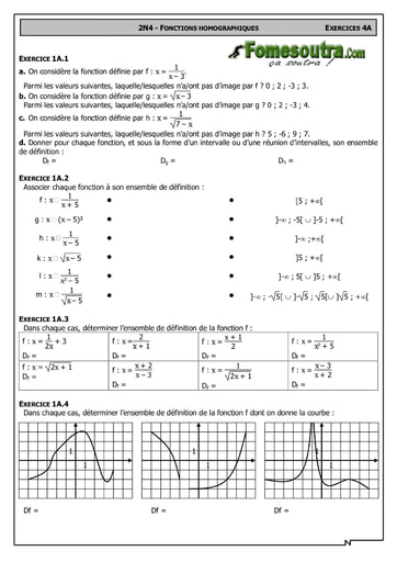 Fonction Homographique 1 - Maths 2nd F2