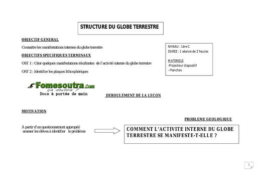 Structure du globe terrestre - SVT 1ere C