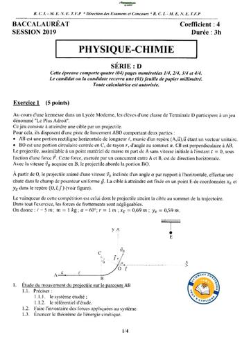 BAC 2019 PC SERIE D sujet+Barème RCI By TEHUA