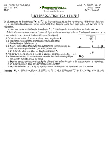 Interrogation 20 de Physique niveau Terminale D