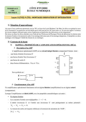 Sujet de Physique-Chimie : Montages Dérivateur et Intégrateur