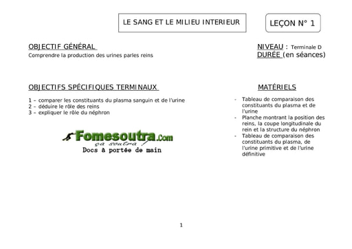 Comment le rein fabrique t-il les urines - 1ere partie - SVT Terminale D