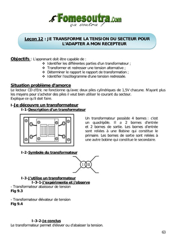 Le transformateur de tension - Phyisque 4eme