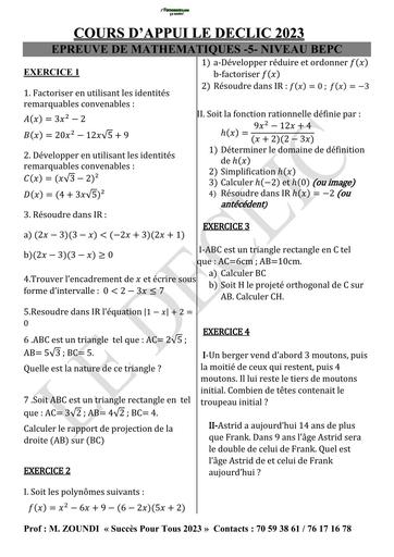 COURS D'APPUI LE DECLIC MATHS 3ième N°5 BY TEHUA