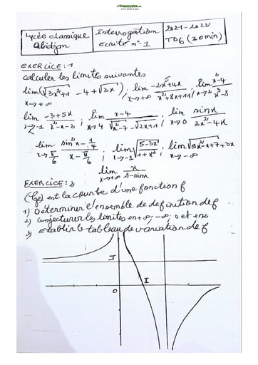 Sujet Mathématiques Terminale D Lycée Classique Abidjan 2021-2022