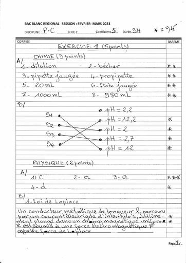 CORRIGE examen blanc fev-Mars2023  PC BAC C by Tehua