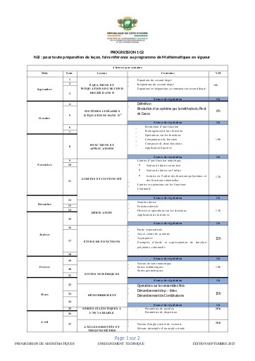 PROGRESSION Maths 1ière G2 2025