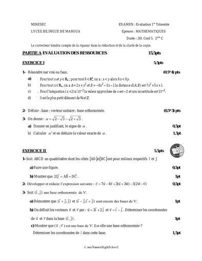 LycéeBMaroua Maths 2ndeC ET1 2022