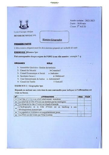 Devoir Histoire-Géographie Niveau Terminal D  23