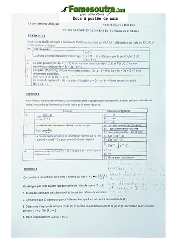 Exercice de renforcement Mathématiques Terminale C