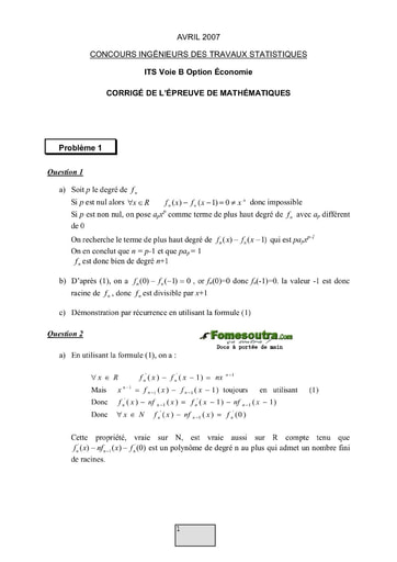 Corrigé Maths ITS B option Economie 2007 (ENSEA)