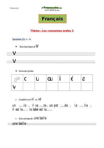Les consonnes orales (3) - Cours Français CP1
