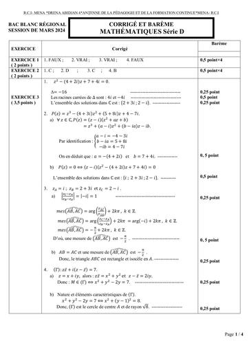 Barème Bac blanc 2024 dren Abidjan 4 MATHS SERIE D by Tehua