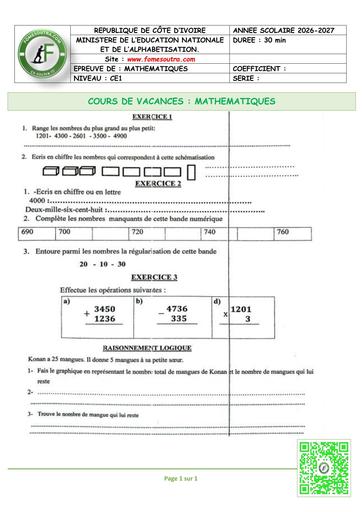 FICHE 3 MATHS CE1 by TEHUA
