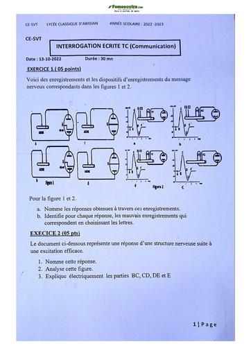 Sujet SVT Terminale C Lycée Classique Abidjan 2022-2023