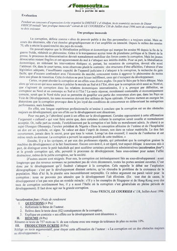 Sujet de Français (Une pratique immorale) niveau Terminale - Lycée Classique d'Abidjan