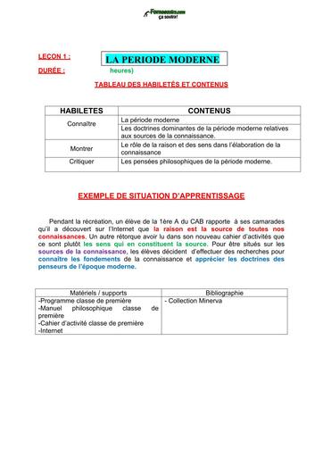 FICHE DE COURS PHILO 1ière leçon 1 LA PERIODE MODERNE by TEHUA