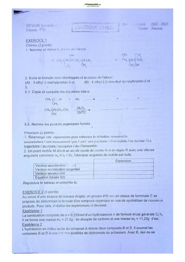 Sujets de Physique-Chimie Terminale C Lycée Classique 22-23