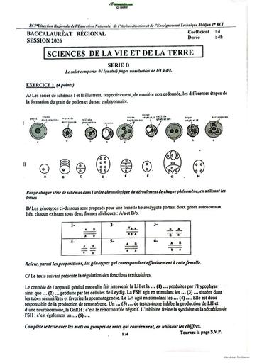 BAC blanc MARS 2026 SVT serie D SUJET Drena ABENGOUROU By TEHUA